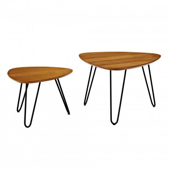 Guitar Pick Hairpin Leg Mid Century Modern Nesting Coffee Table Set - Walnut