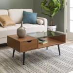 Juniper Mid Century Modern Wood and Glass Coffee Table - Pecan