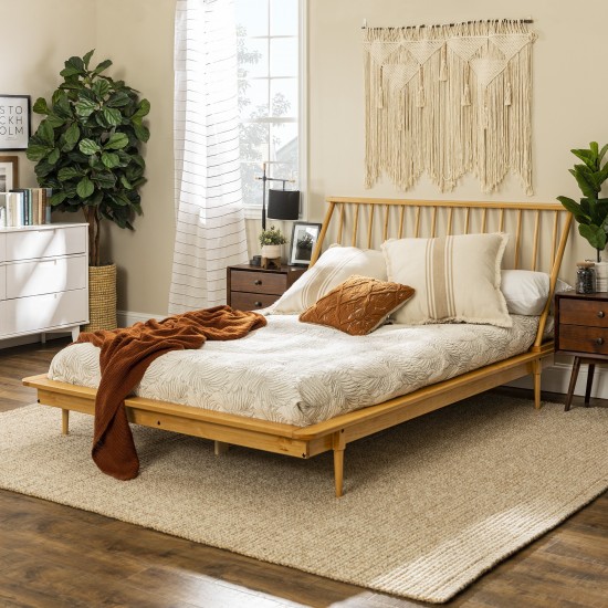 Modern Wood Queen Spindle Bed - Light Oak