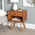 Mid Century 1 Drawer Solid Wood Nightstand - Caramel