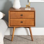 Mid Century 2 Drawer Solid Wood Nightstand - Caramel