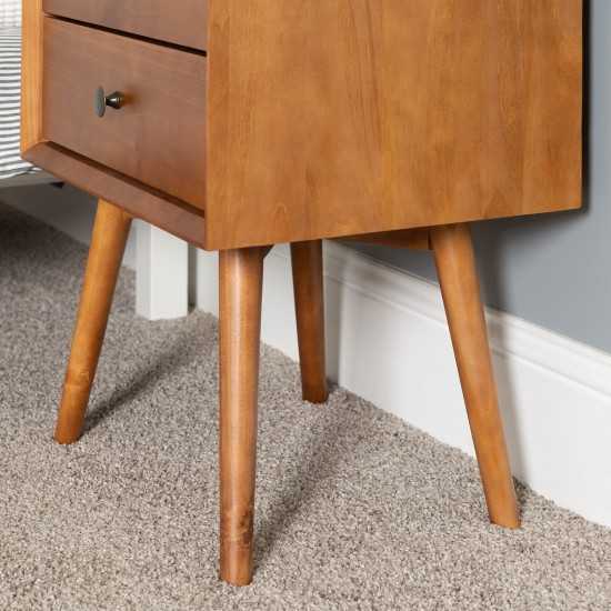 Mid Century 2 Drawer Solid Wood Nightstand - Caramel