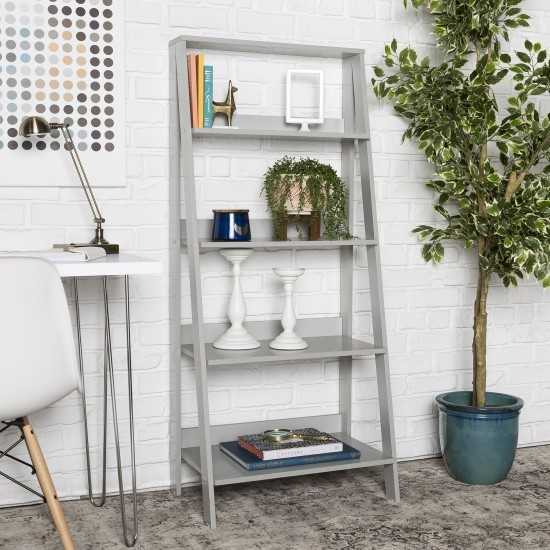 55" Modern Wood Ladder Bookshelf - Grey