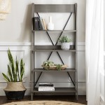 Frankie 68" Solid Wood Ladder Bookshelf - Grey