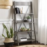 Frankie 68" Solid Wood Ladder Bookshelf - Grey