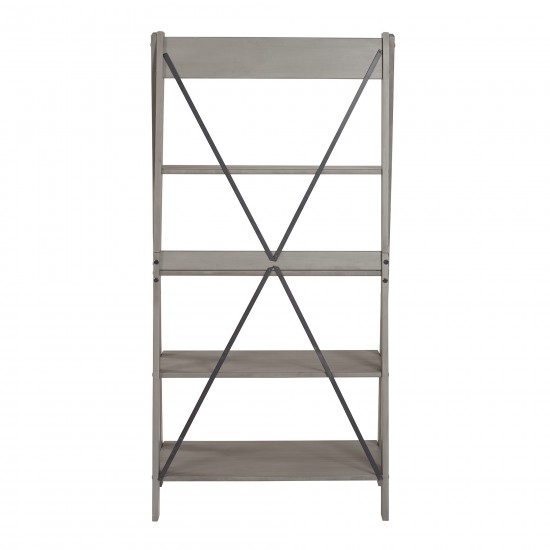Frankie 68" Solid Wood Ladder Bookshelf - Grey