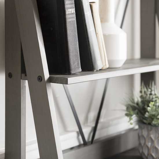 Frankie 68" Solid Wood Ladder Bookshelf - Grey