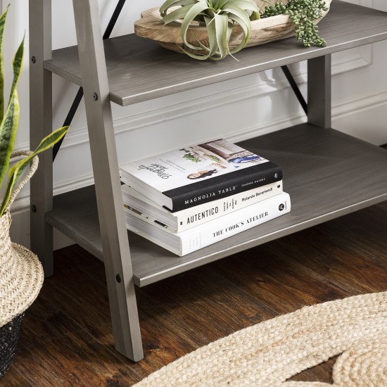 Frankie 68" Solid Wood Ladder Bookshelf - Grey