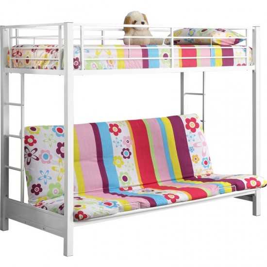 Premium Metal Twin over Futon Bunk Bed - White