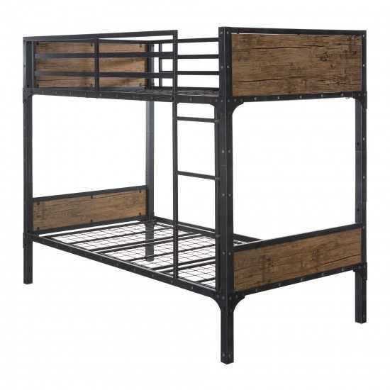 Rustic Industrial Twin over Twin Wood Bunk Bed - Brown