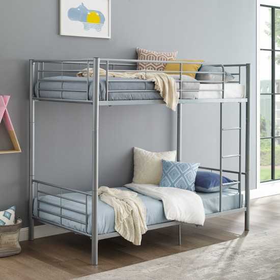 Premium Metal Twin over Twin Bunk Bed - Silver