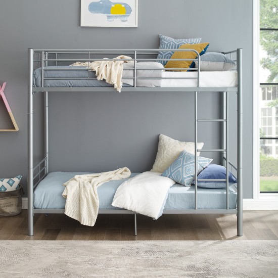 Premium Metal Twin over Twin Bunk Bed - Silver