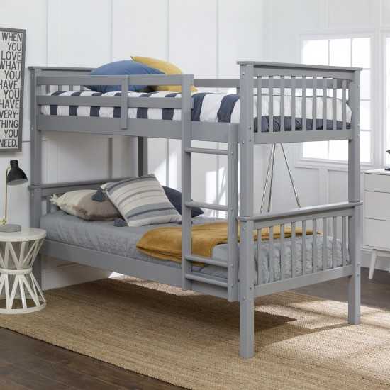 Solid Wood Twin over Twin Mission Design Bunk Bed - Grey