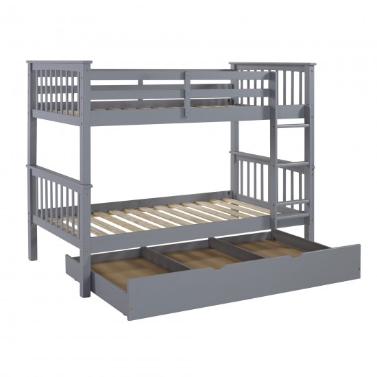 Solid Wood Twin Bunk Bed with Trundle Bed - Grey