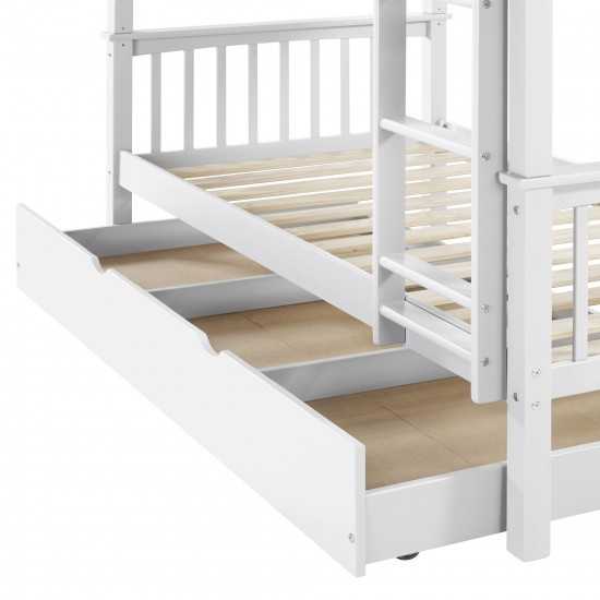 Solid Wood Twin over Twin Mission Design Bunk Bed - White