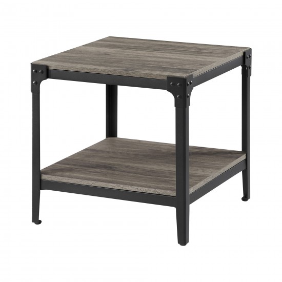 Angle Iron Rustic Wood End Side Table, Set of 2 - Slate Grey