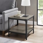 Angle Iron Rustic Wood End Side Table, Set of 2 - Slate Grey