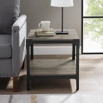 Angle Iron Rustic Wood End Side Table, Set of 2 - Slate Grey