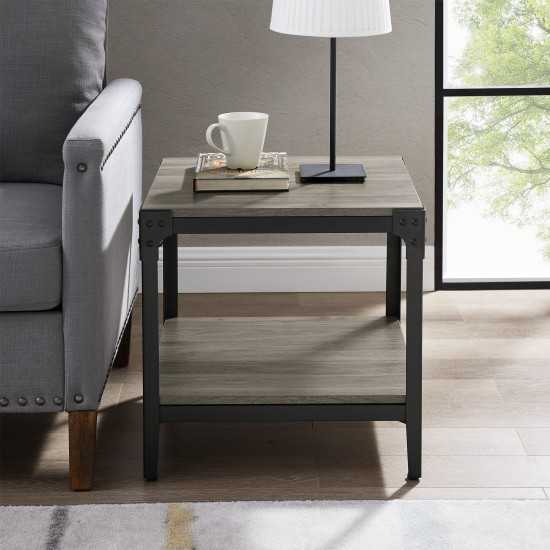 Angle Iron Rustic Wood End Side Table, Set of 2 - Slate Grey