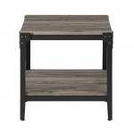 Angle Iron Rustic Wood End Side Table, Set of 2 - Slate Grey