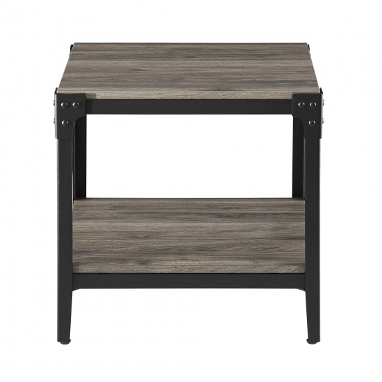 Angle Iron Rustic Wood End Side Table, Set of 2 - Slate Grey
