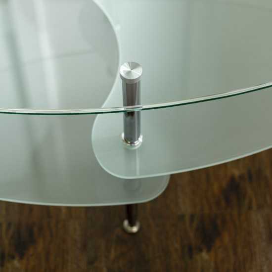 Wave Mid Century Modern Oval Glass Coffee Table