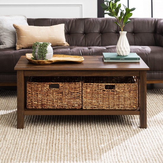 Mission Storage Coffee Table with Baskets - Dark Walnut