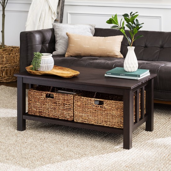 Mission Storage Coffee Table with Baskets - Espresso