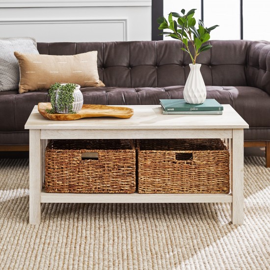 Mission Storage Coffee Table with Baskets - White Oak