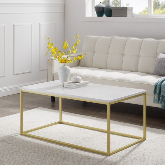 42" Open Box Coffee Table - Faux White Marble/Gold