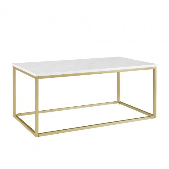 42" Open Box Coffee Table - Faux White Marble/Gold