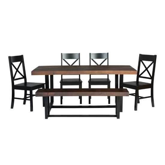 6-Piece Farmhouse Dining Set - Mahogany/Black