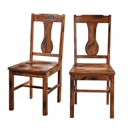 Rustic Wood Dining Chairs, Set of 2 - Dark Oak