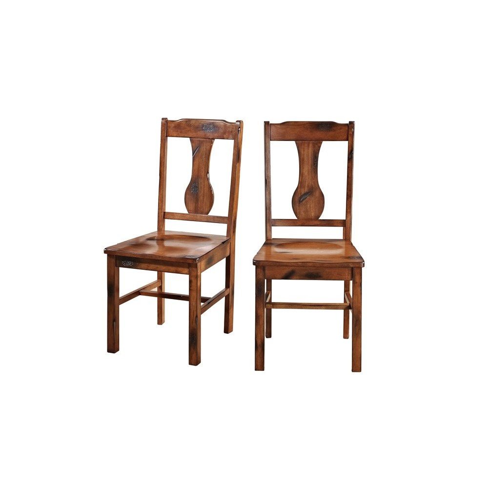 Rustic Wood Dining Chairs, Set of 2 - Dark Oak