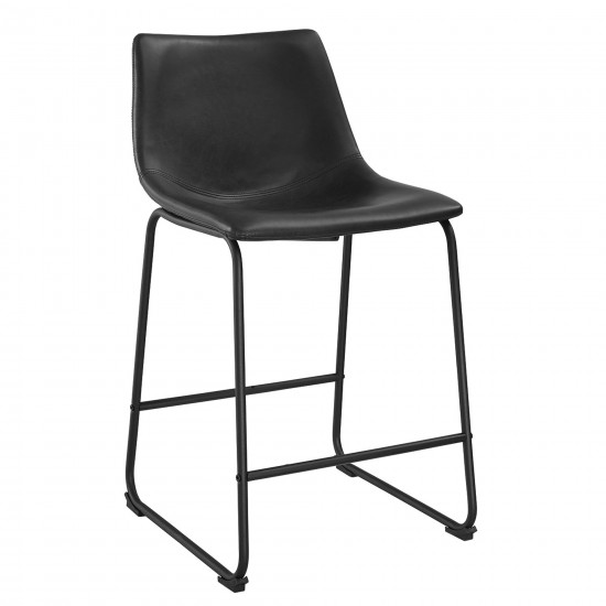 24" Industrial Faux Leather Counter Stools, Set of 2 - Black