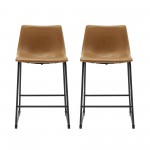 24" Industrial Faux Leather Counter Stools, Set of 2 - Whiskey Brown