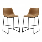 24" Industrial Faux Leather Counter Stools, Set of 2 - Whiskey Brown