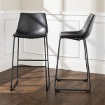 30" Industrial Faux Leather Barstools, Set of 2 - Black