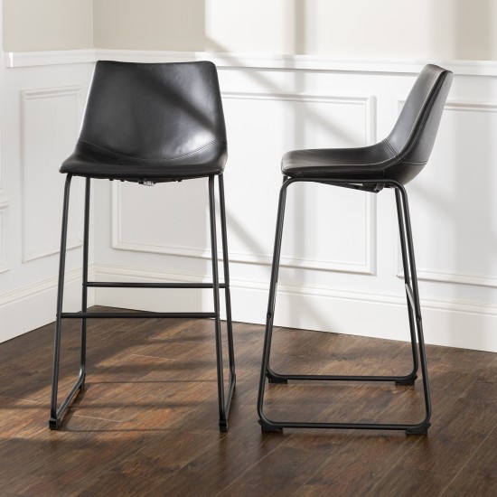 30" Industrial Faux Leather Barstools, Set of 2 - Black