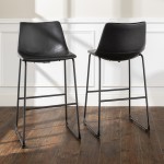 30" Industrial Faux Leather Barstools, Set of 2 - Black