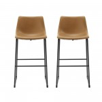 30" Industrial Faux Leather Barstools, Set of 2 - Whiskey Brown