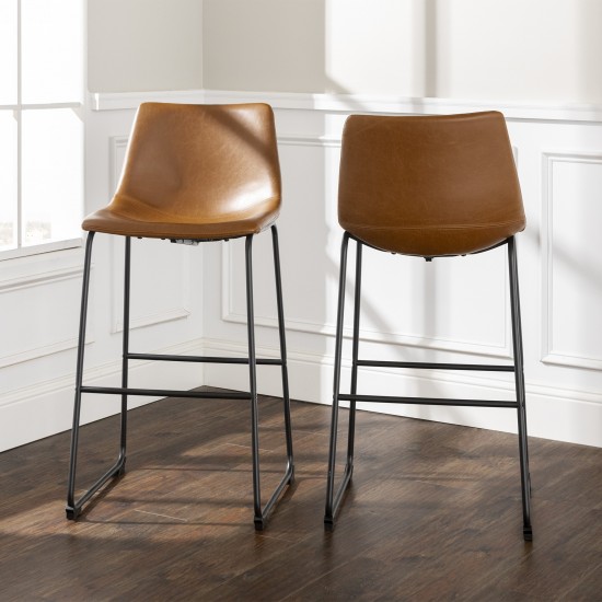 30" Industrial Faux Leather Barstools, Set of 2 - Whiskey Brown