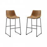 30" Industrial Faux Leather Barstools, Set of 2 - Whiskey Brown