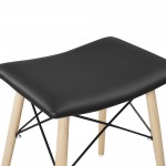 Mid Century Faux Leather Solid Wood Metal Kitchen Counter Height Stool - Black