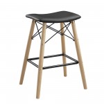 Mid Century Faux Leather Solid Wood Metal Kitchen Counter Height Stool - Black