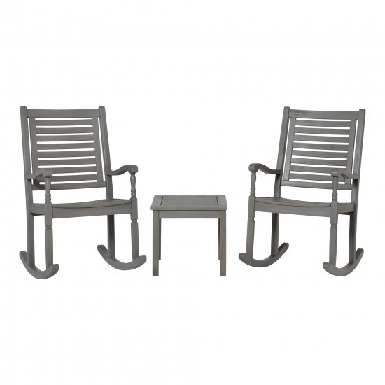 Rocking Chair Outdoor Chat Set with Slatted Square Side Table - Grey Wash