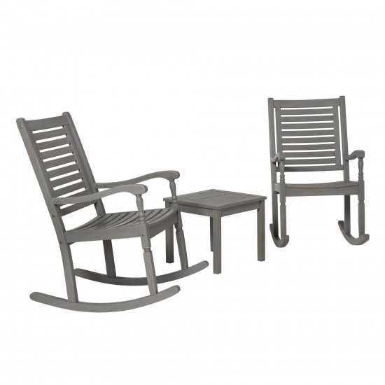 Rocking Chair Outdoor Chat Set with Slatted Square Side Table - Grey Wash