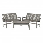 Vincent 3-Piece Chevron Outdoor Patio Loveseat Chat Set - Grey Wash