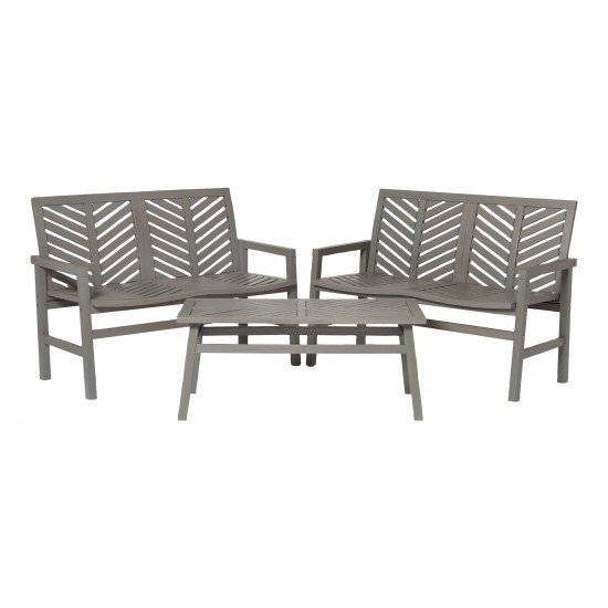 Vincent 3-Piece Chevron Outdoor Patio Loveseat Chat Set - Grey Wash