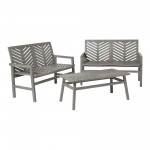 Vincent 3-Piece Chevron Outdoor Patio Loveseat Chat Set - Grey Wash